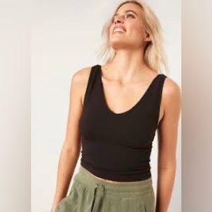 Old Navy Black Seamless Rib-Knit V-Neck Cropped Tank Top for Women